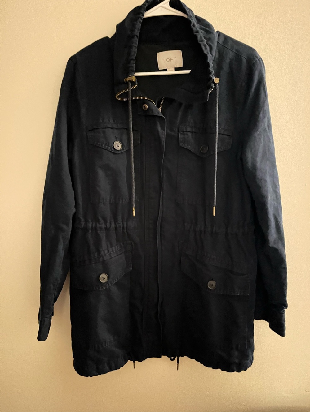 LOFT Navy Anorak Jacket with Drawstring Hood Women’s Size Small